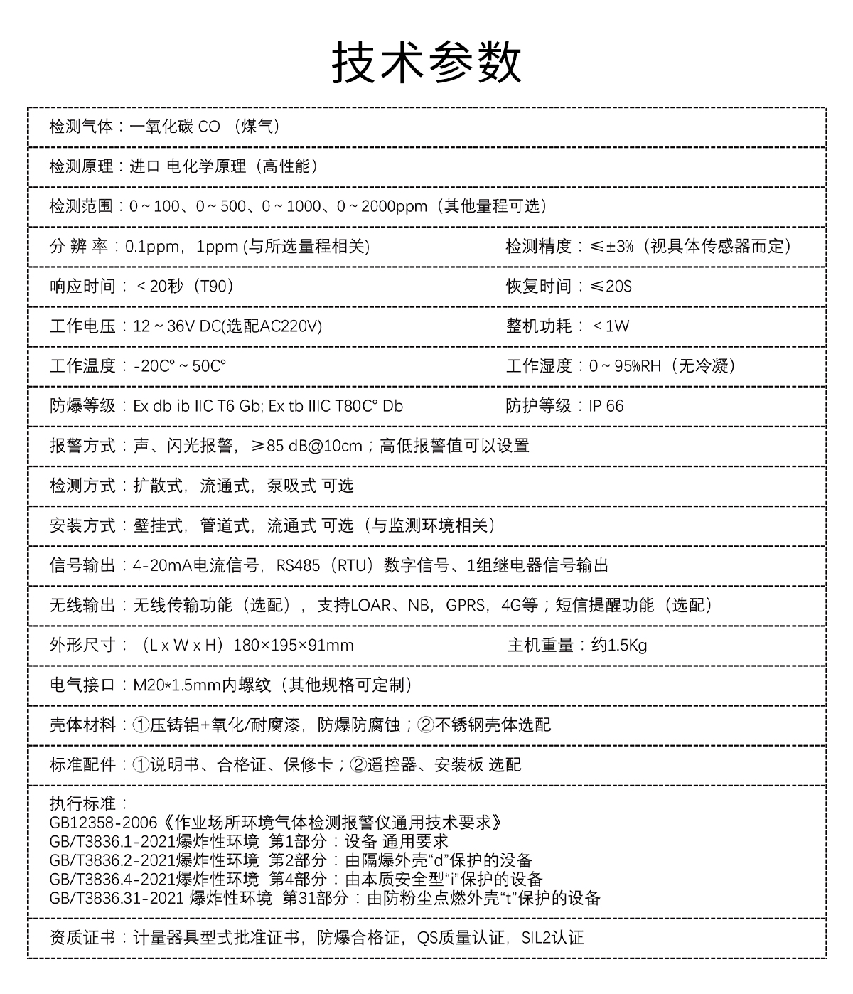 固定式一氧化碳检测仪